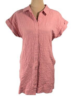 Versona Shirt Dress Mini Peachy Pink Size S Small Cotton Stretch Short Sleeve